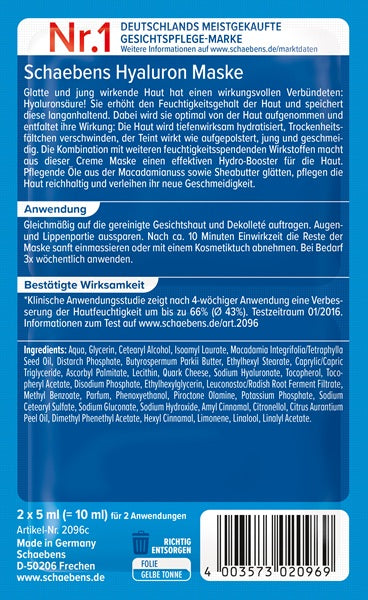 Schaebens Hyaluron Maske Inhalt 2 x 5 ml, wirksame Anti-Aging pflege