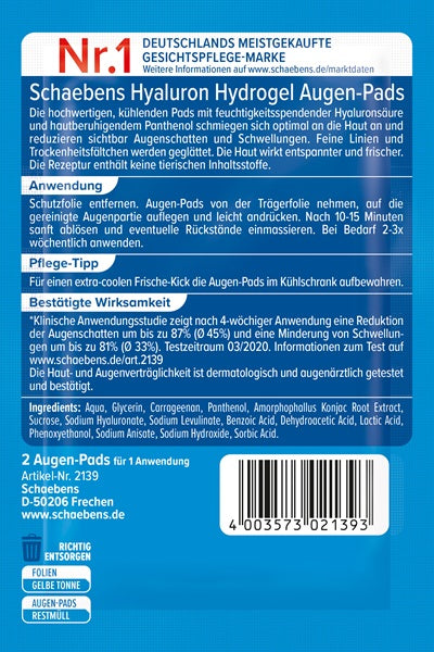 Schaebens HYALURON HYDROGEL Augen-Pads