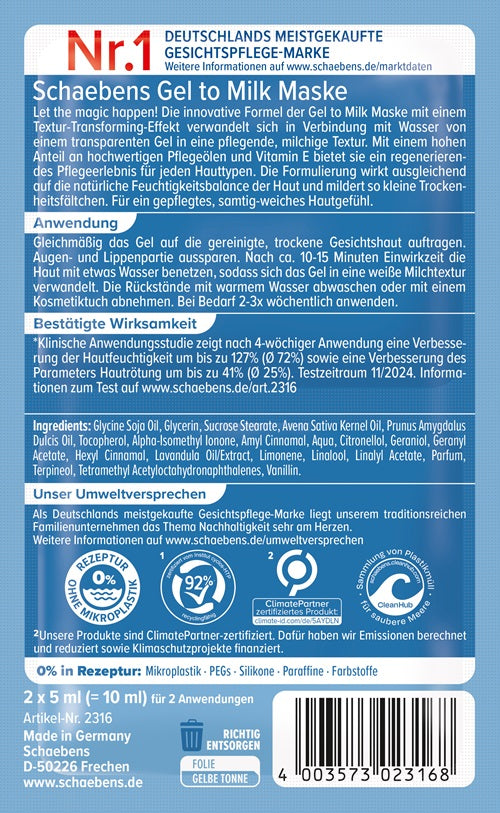 Schaebens Gel to Milk Maske, 2 x 5ml Gesundheit & Schönheit schaebens-shop