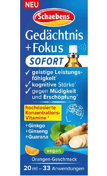 Schaebens Gedächtnis + Fokus Spray, geistige Leistungsfähigkeit, Inhalt 20ml