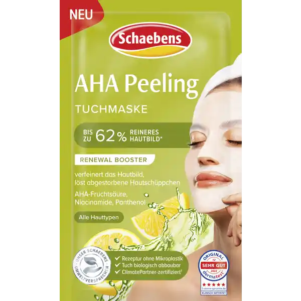 Schaebens AHA Peeling Tuchmaske, Regenerations-Booster für strahlenden Teint Gesundheit & Schönheit schaebens-shop