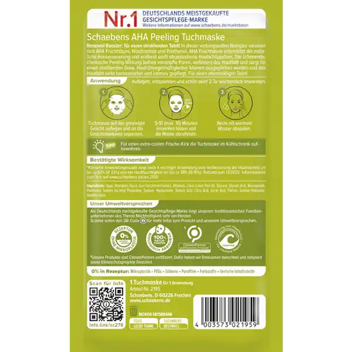 Schaebens AHA Peeling Tuchmaske, Regenerations-Booster für strahlenden Teint Gesundheit & Schönheit schaebens-shop
