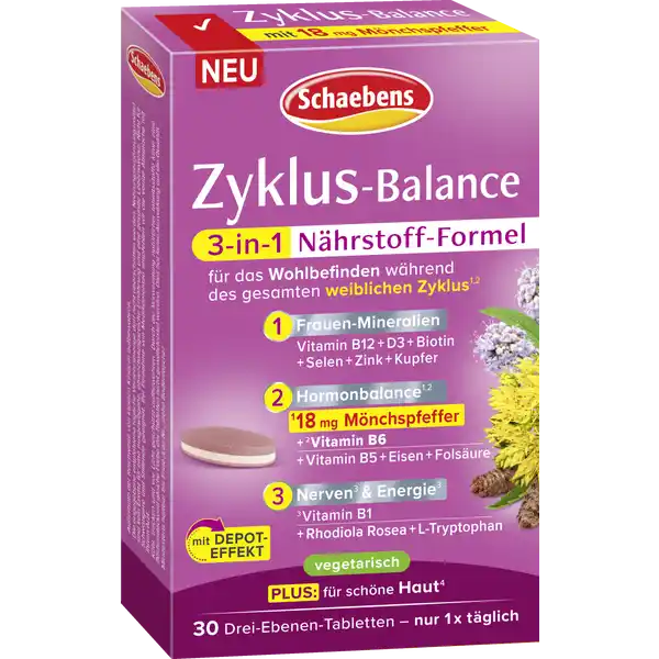Schaebens Zyklus Balance 3in1 Nährstoff-Formel, Ihr Zyklusbegleiter, 30Stk. Gesundheit & Schönheit schaebens-shop