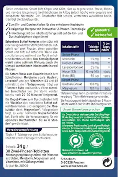 Schaebens Melatonin Schlaf-Komplex 2-Phasen Tabletten Inhalt 30 Stk. (33,75g) Gesundheit & Schönheit schaebens-shop