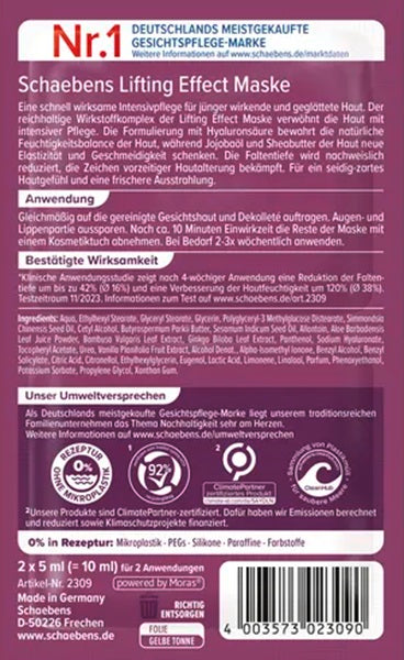 Schaebens Lifting Effekt Maske mit Hyaluronsäure - Intensivpflege für jugendlichere Haut Gesundheit & Schönheit schaebens-shop