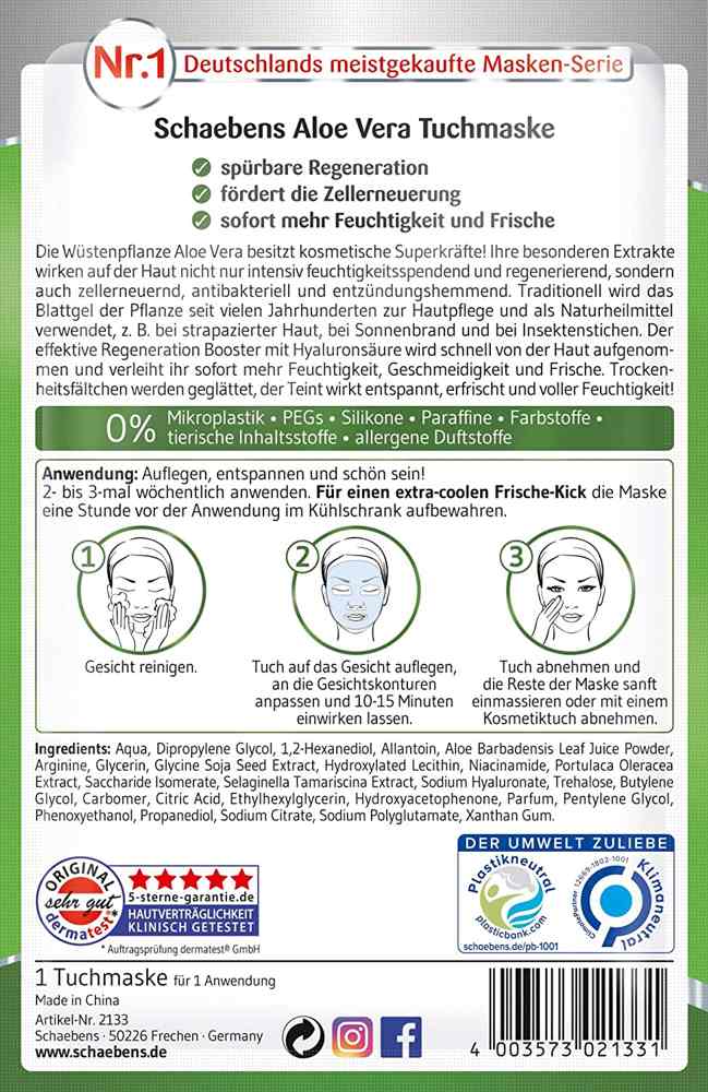 Schaebens Aloe Vera Tuchmaske Gesundheit & Schönheit schaebens-shop